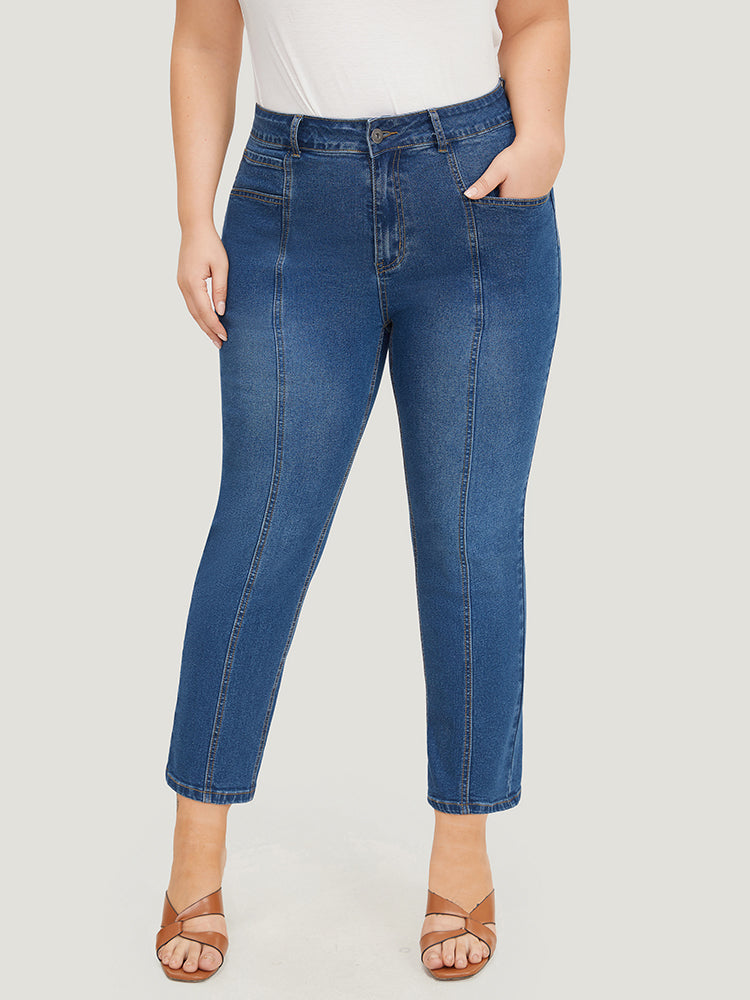 Very Stretchy Pocket High Rise Patchwork Jeans