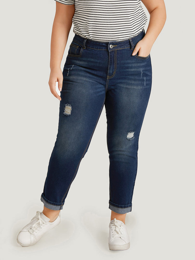 Ripped Roll Hem Pocket Very Stretchy Jeans