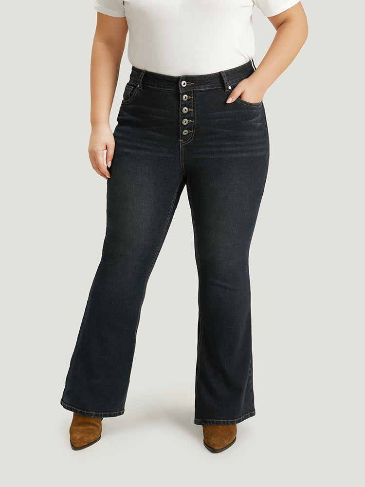 Plain Button Fly Flare Leg Jeans