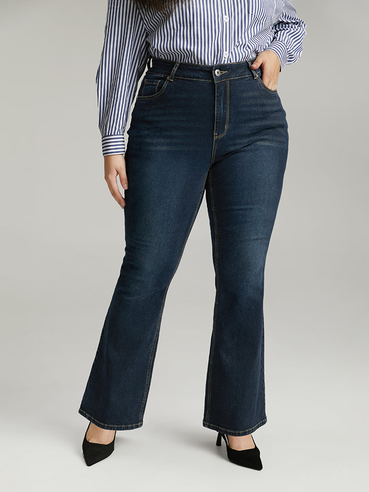 Cotton Solid Flare Leg High Rise Jeans