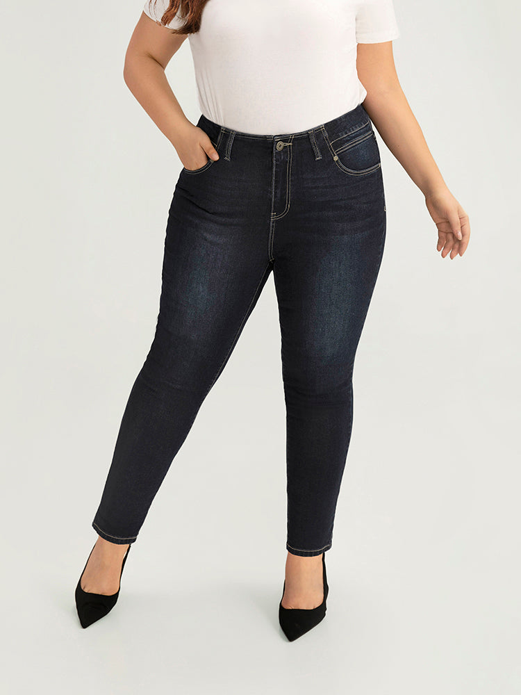 Solid Stitch Very Stretchy Patchwork Waist Jeans