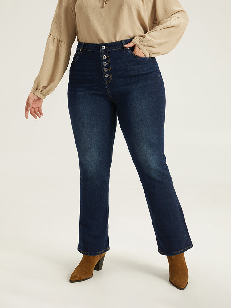 Straight Leg Button Fly Pocket Jeans