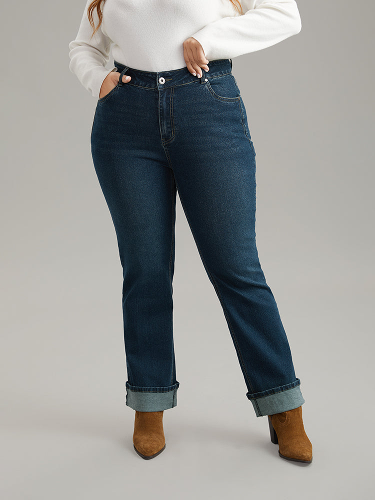 Straight Leg Pocket Roll Hem Jeans