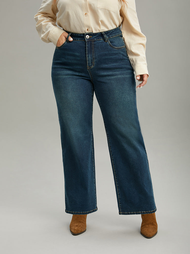 Straight Leg Medium Wash High Rise Jeans