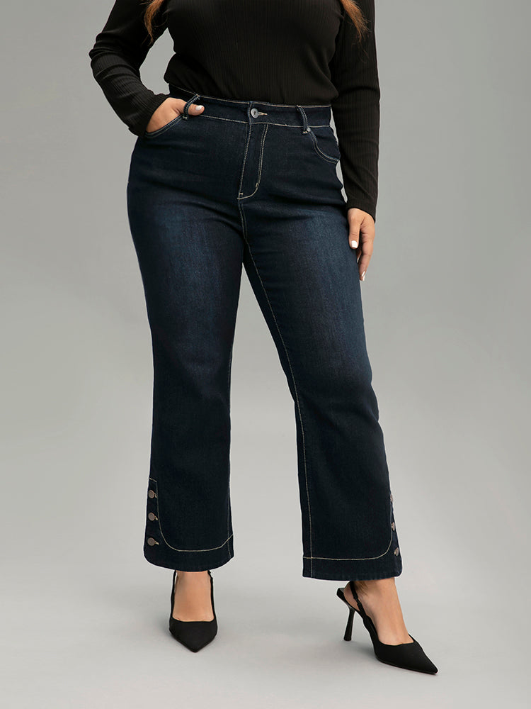 Button Detail Stitch Straight Leg Jeans