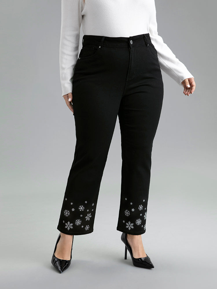 Snowflake Rhinestone Very Stretchy Jeans