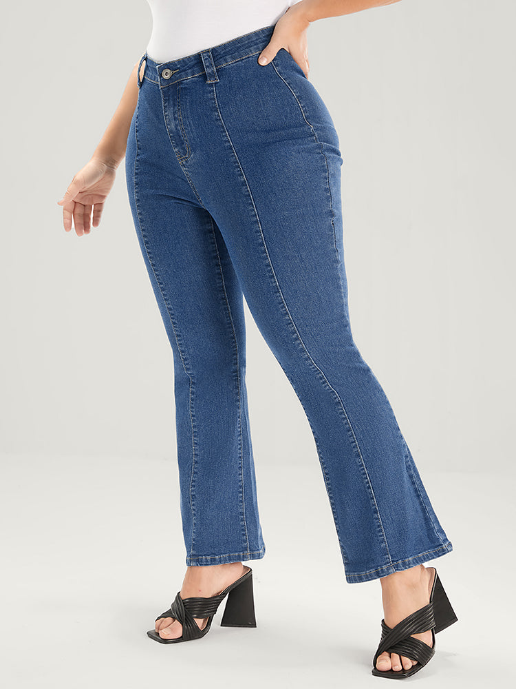 Flare Leg  Very Stretchy Mid Rise Medium Wash Jeans