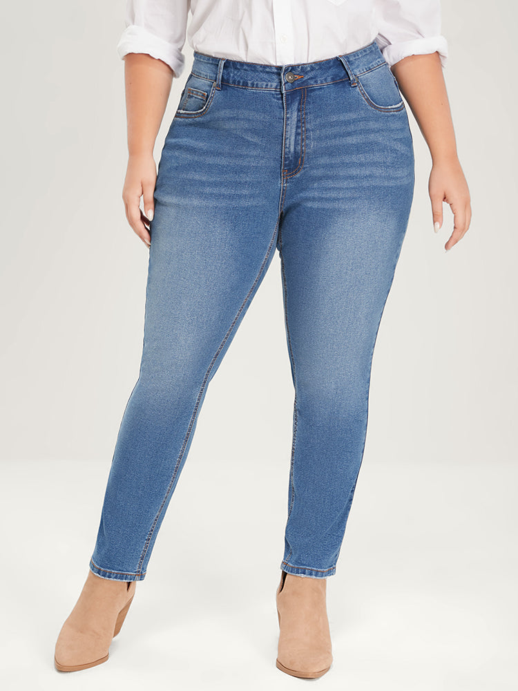 Straight Extremely Stretchy High Rise Medium Wash Jeans