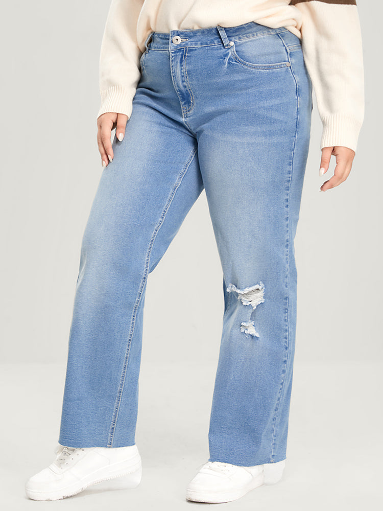 Boyfriend Wide Leg Slightly Stretchy High Rise Light Wash  Jeans