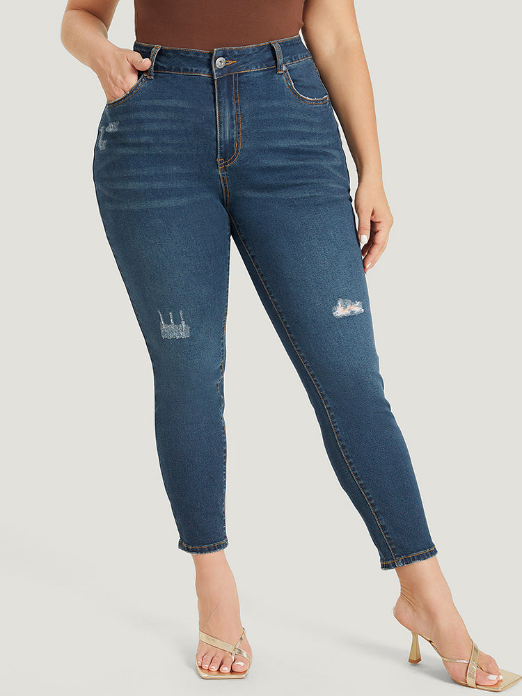 Skinny Moderately Stretchy High Rise Dark Wash Ripped Jeans