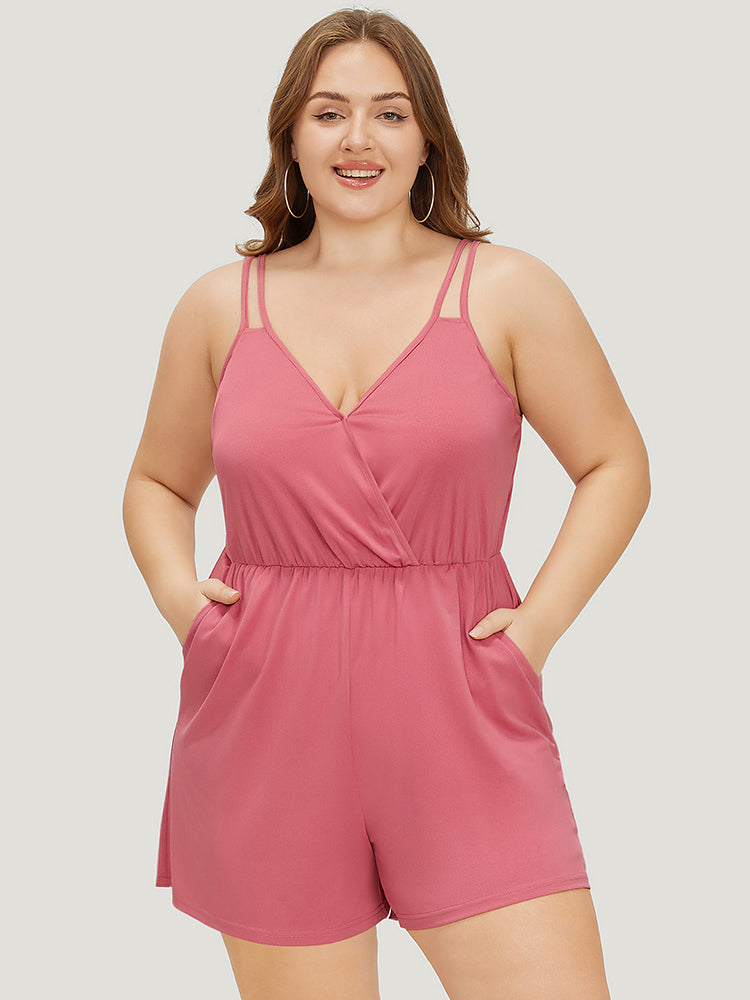 Plain Wrap Pocket Gathered Cami Romper