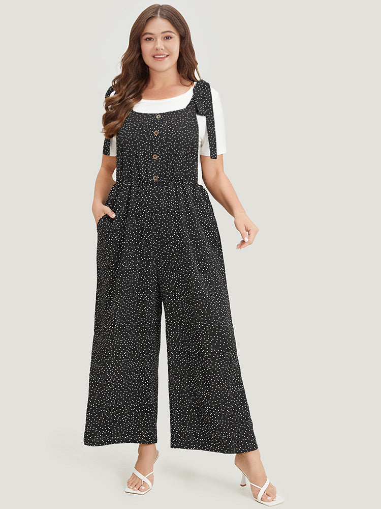 Polka Dot Pocket Button Detail Overall Jumpsuit