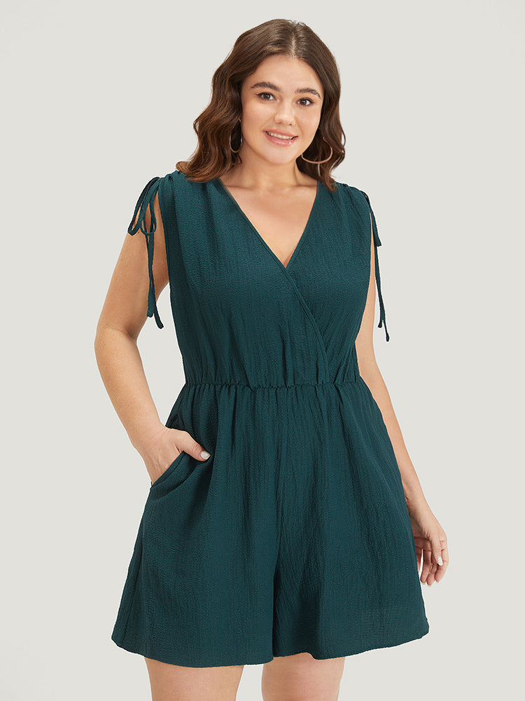 Plain Pocket Drawstring Surplice Neck Tank Jumpsuit