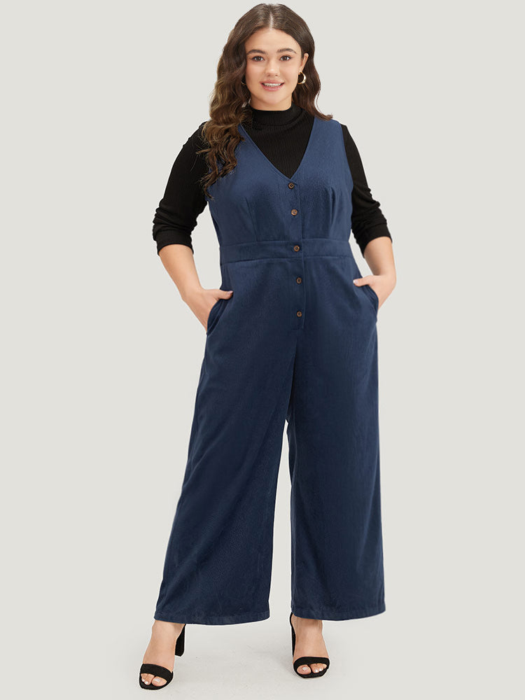 Solid Button Through Pocket Tank Jumpsuit