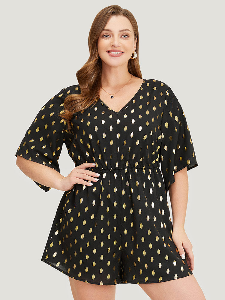 Polka Dot Glitter Flounce Sleeve Pocket Romper