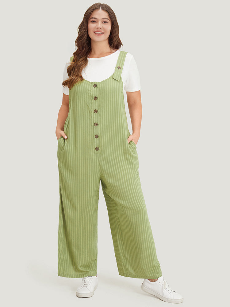 Striped Pocket Button Through Overall Jumpsuit