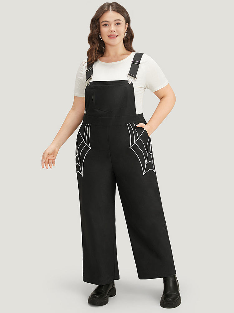 Halloween Bat Print Pocket Overall Cami Jumpsuit