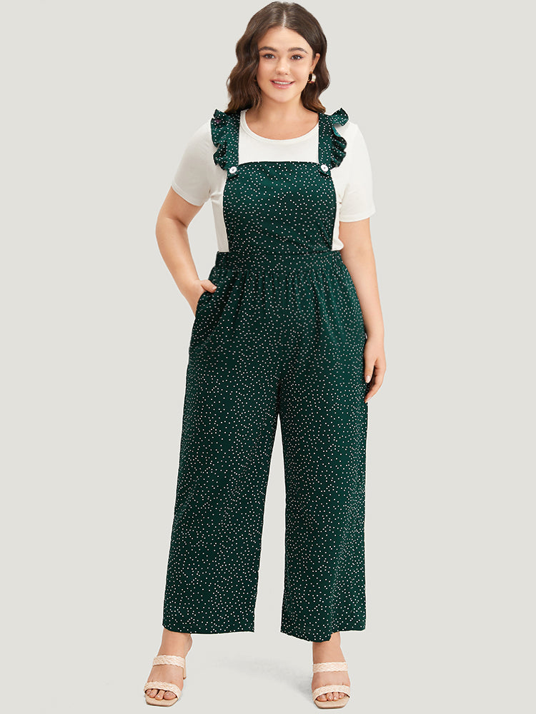 Polka Dot Flutter Trim Overall Cami Jumpsuit