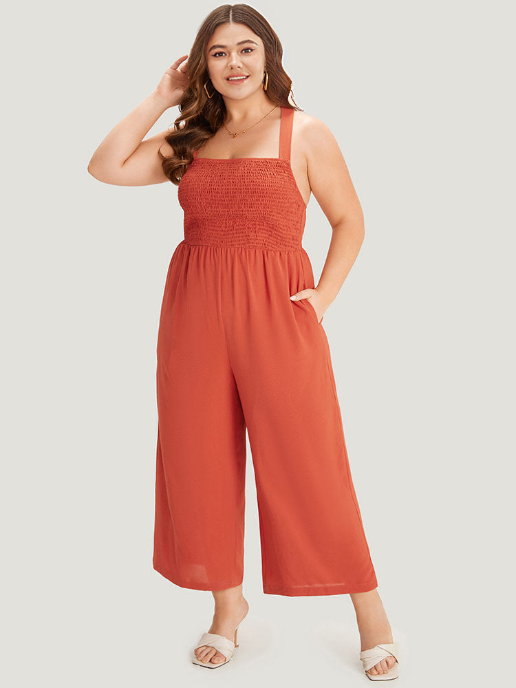 plain Gathered Shirred Pocket Cami Jumpsuit