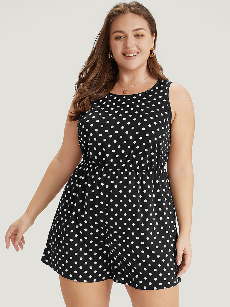 Polka Dot Elastic Waist Pocket Tank Romper