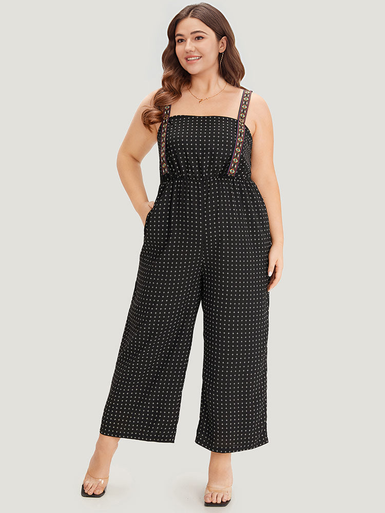 Geometric Print Pocket Button Elastic Waist Cami Jumpsuit