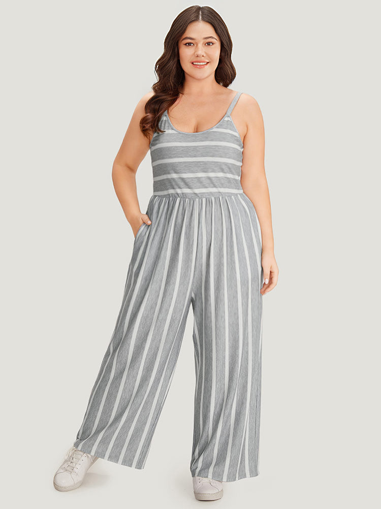 Striped Pocket Elastic Waist Cami Jumpsuits