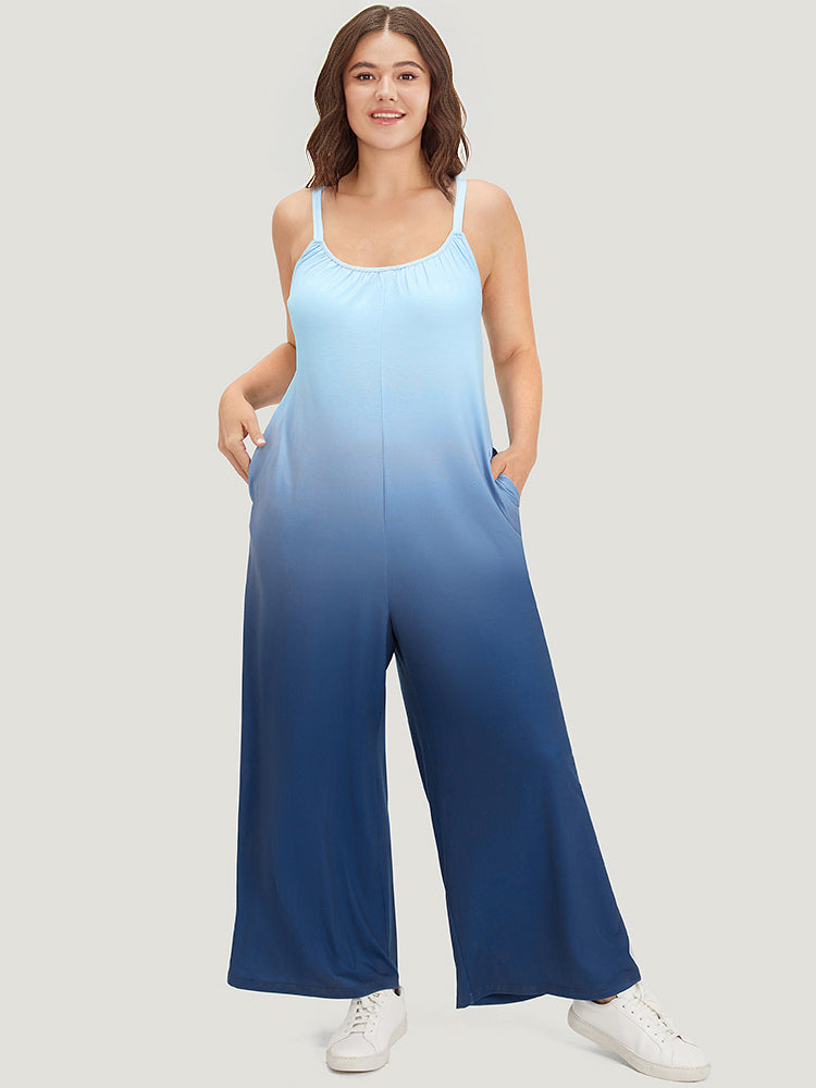 Ombre Scoop Neck Pocket Adjustable Straps Jumpsuit