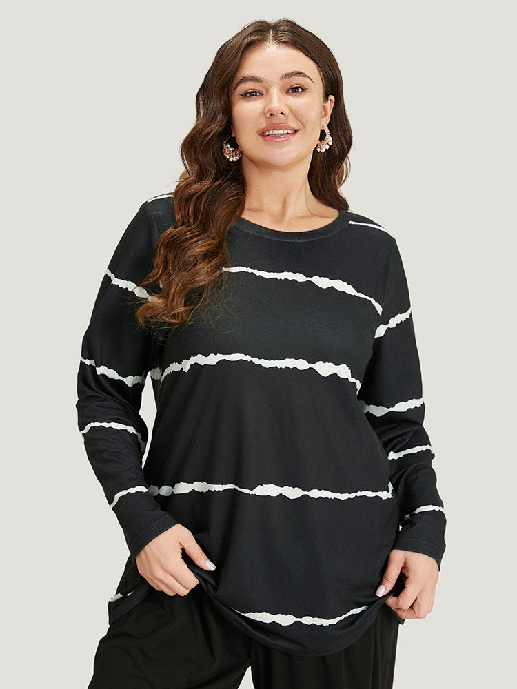 Striped Print Crew Neck Long Sleeve T-shirt