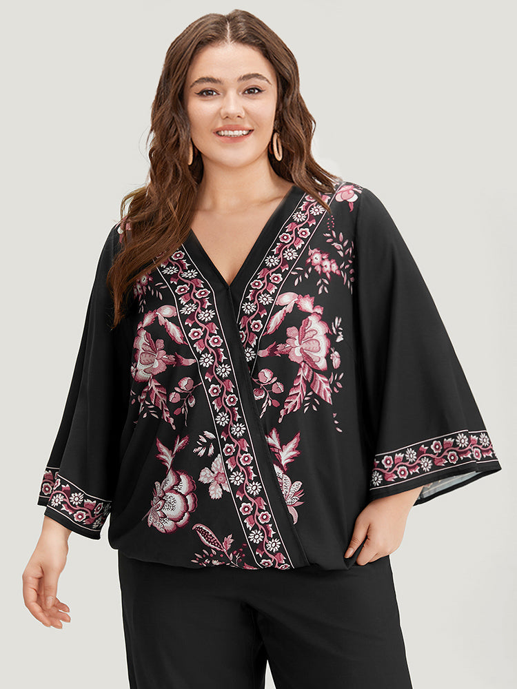 Boho Print Wrap Woven Top