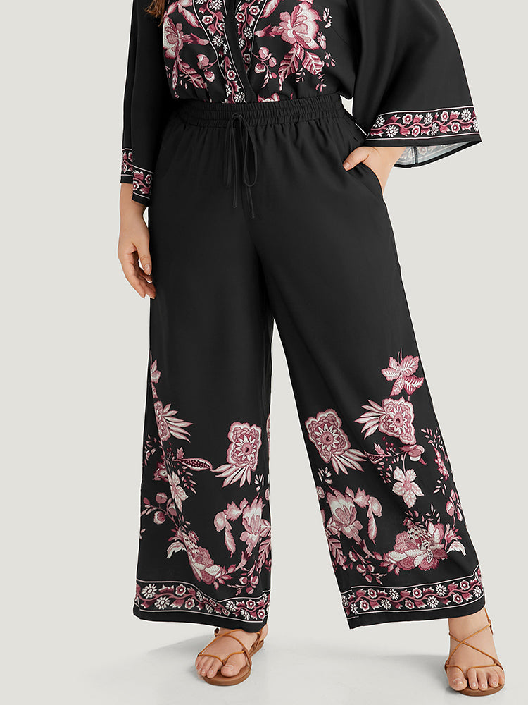 Boho Print Elastic Waist Woven Pants