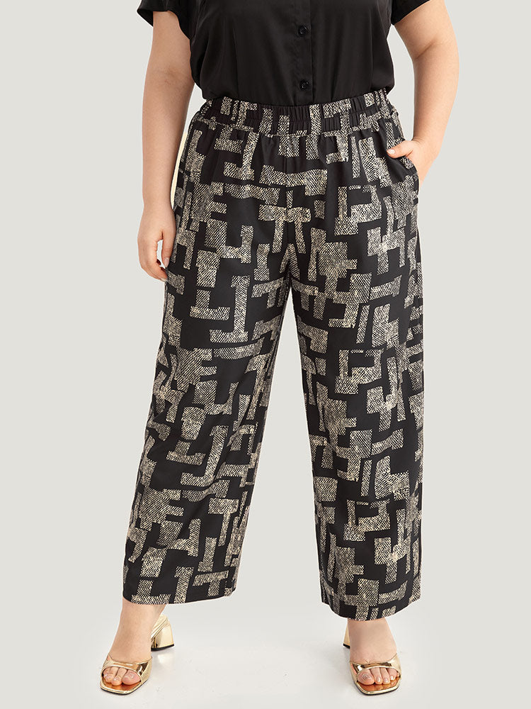 Snakeskin Geometric Contrast Pocket Woven Pants