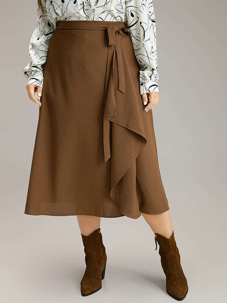 Anti-Wrinkle Solid Asymmetrical Hem Ties Skirt