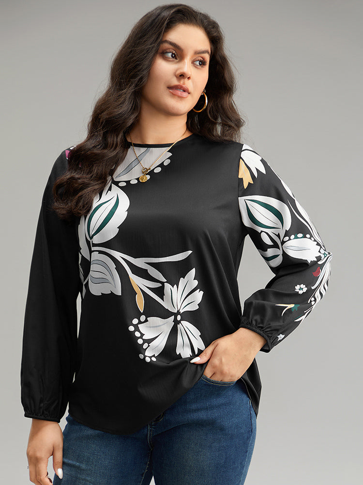 Floral Print Cut Out Lantern Sleeve Blouse