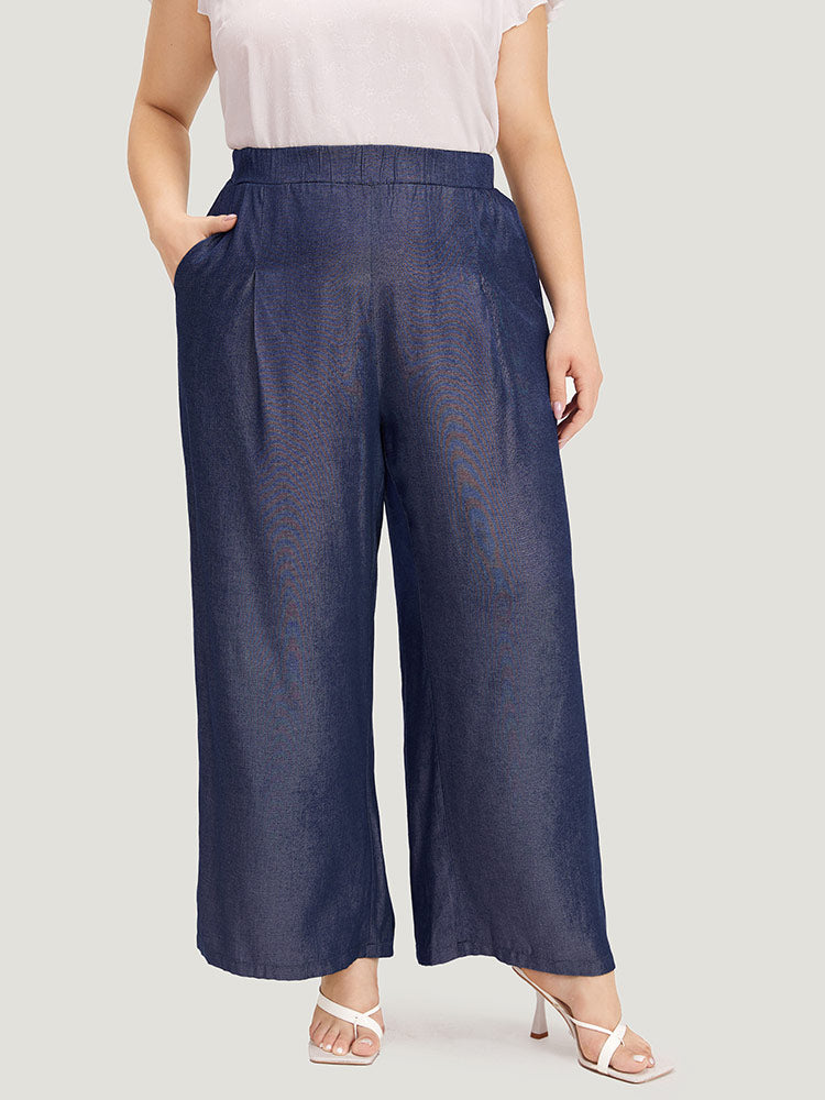 Solid Pocket Elastic Waist Woven Pants