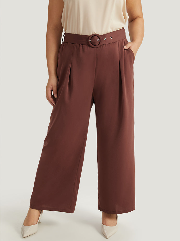 Anti-Wrinkle Belted Buckle Detail Woven Pants