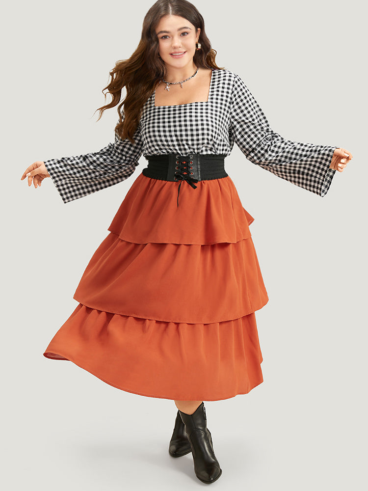 Halloween Gingham Frill Trim Woven Top