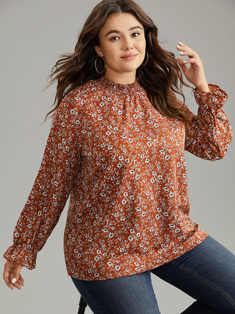 Ditsy Floral Shirred Pocket Layered Blouse