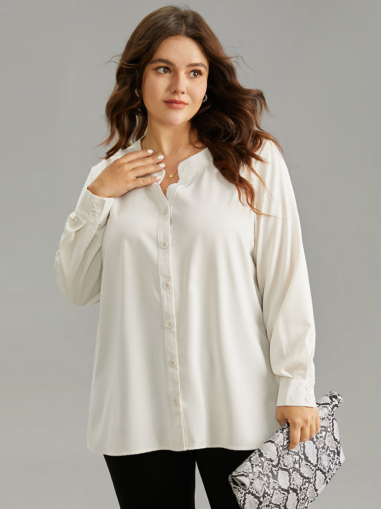 Solid Notched Button Through Blouse