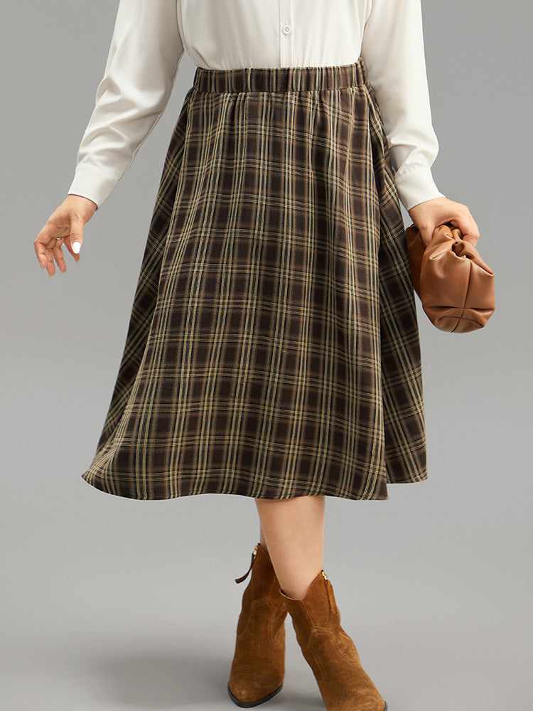 Plaid Print Pocket Elastic Waist Skirt