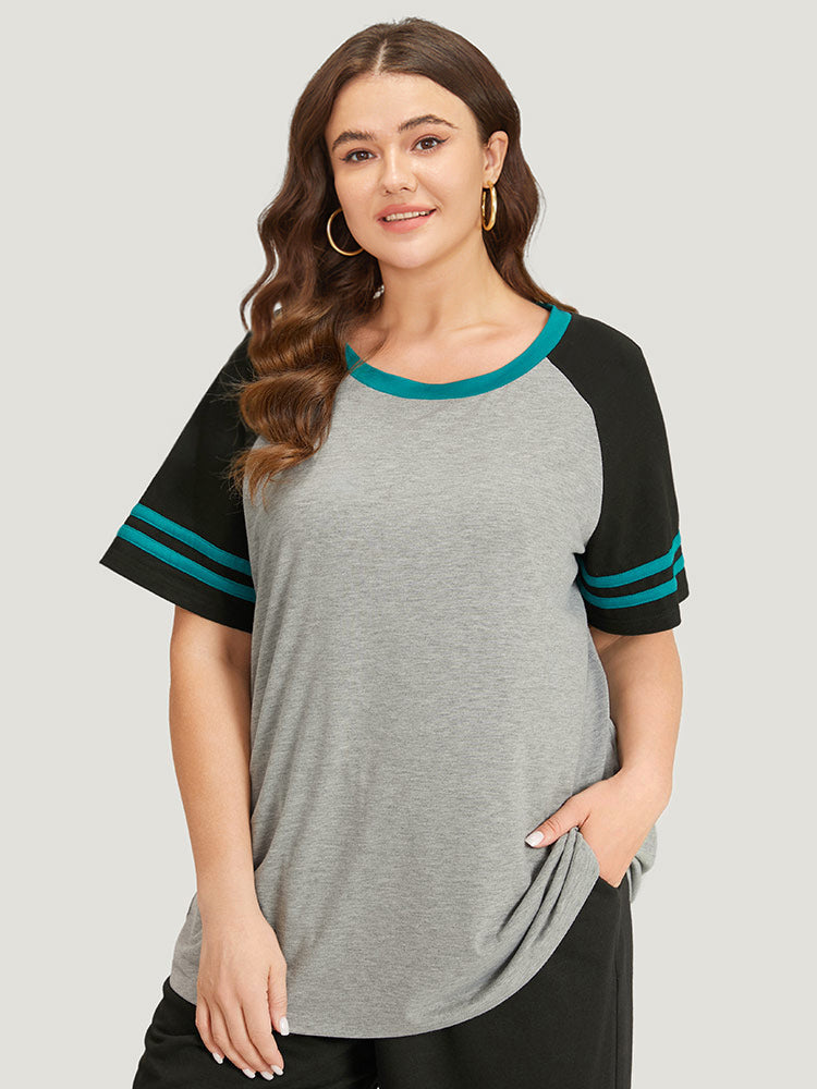 Striped Patchwork Contrast Raglan Sleeve T-shirt