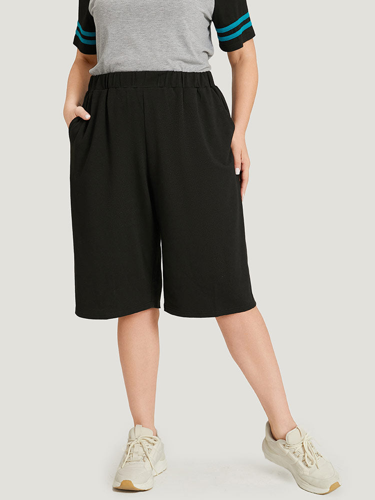 Plain Slant Pocket Elastic Waist Pants