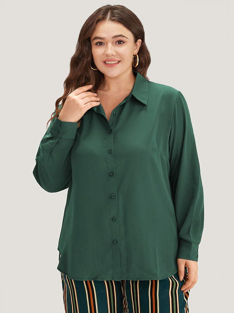 Plain Button Through Shirt Collar Woven Top