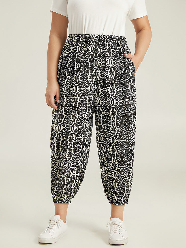 Boho Print Elastic Waist Harem Pants