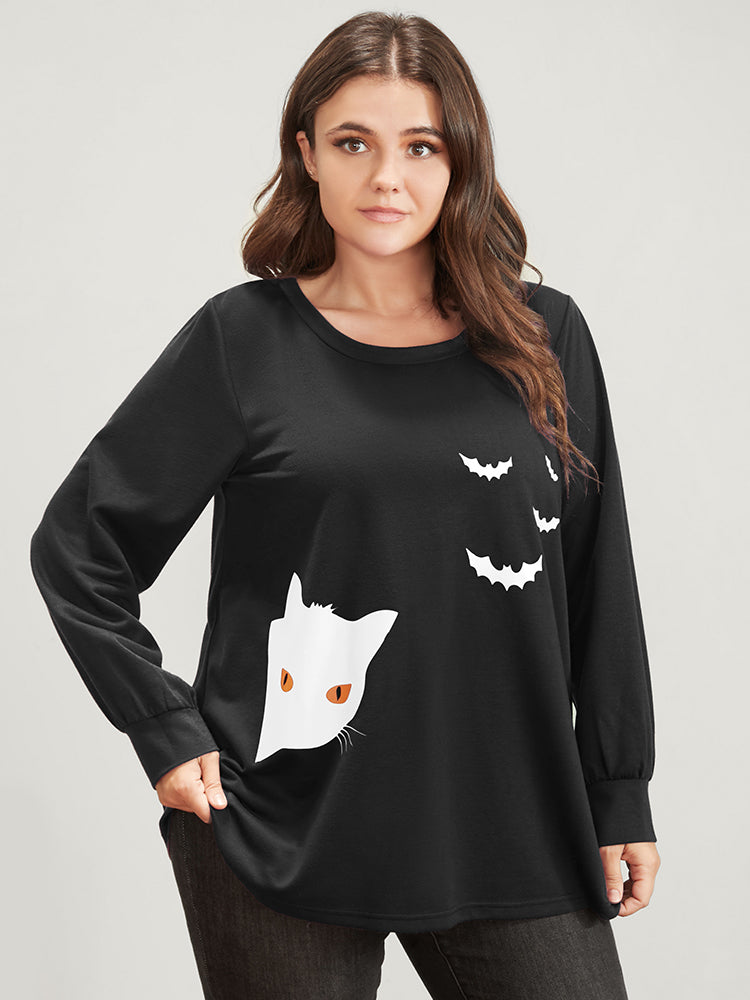 Halloween Print Round Neck Drop Shoulder Sweatshirt