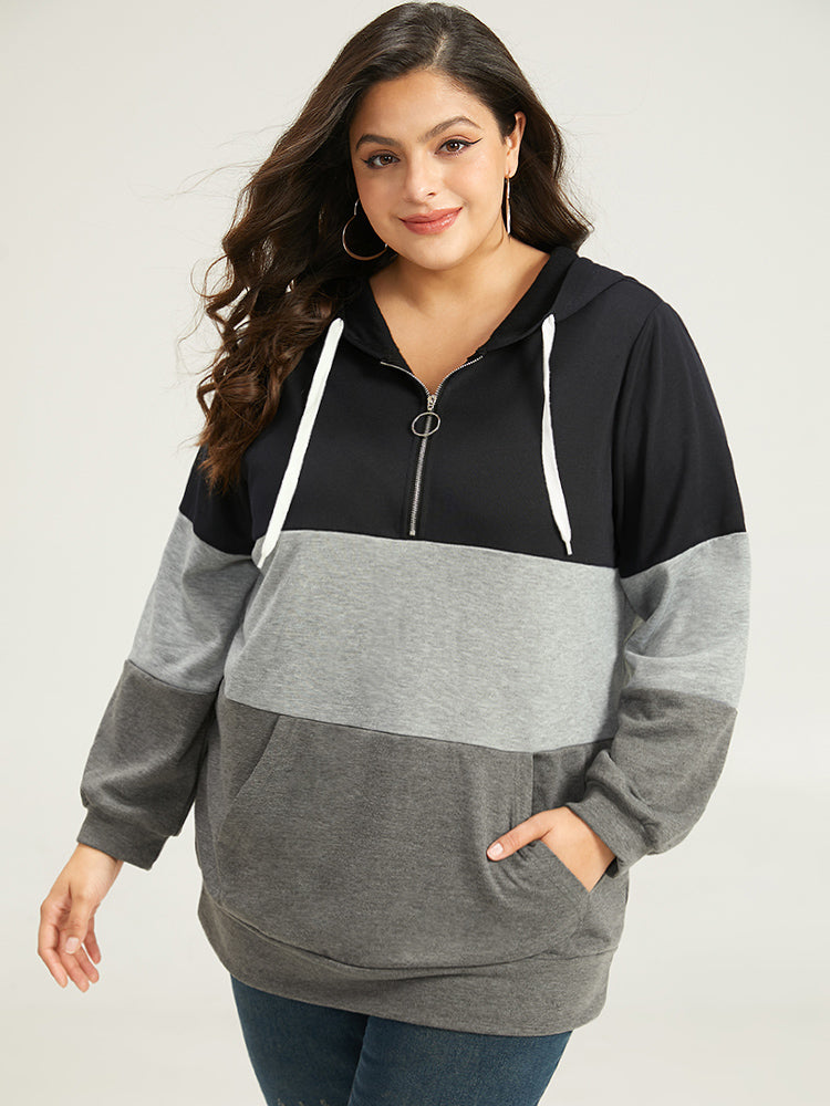 Colorblock Contrast Half Zip Hooded Sweatshirt