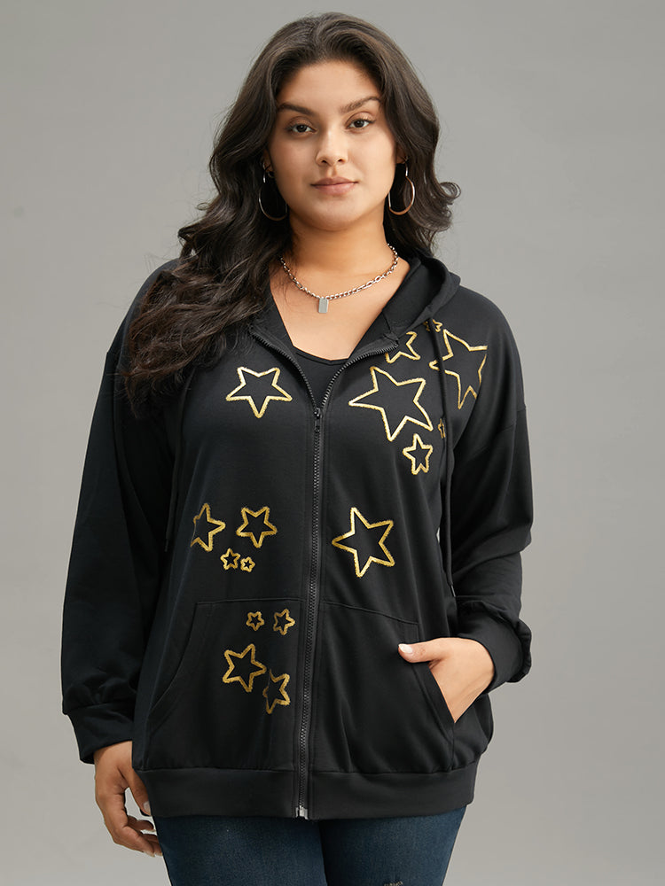 Star Zipper Pocket Hooded Sweatshirt