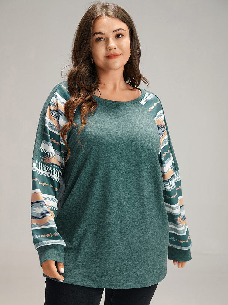 Heather Patchwork Bandana Raglan Sleeve Sweatshirt