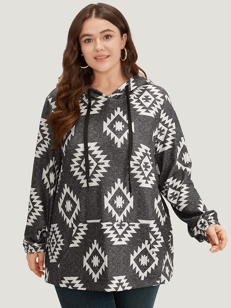 Moroccan Print Hooded Pocket Sweatshirt