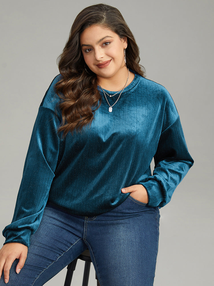 Solid Velvet Round Neck Sweatshirt