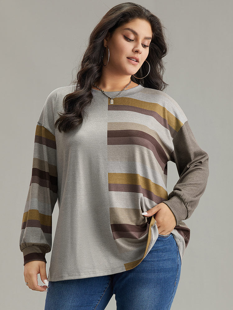 Striped Patchwork Contrast Crew Neck Sweatshirt